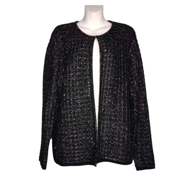 Black Cardigan Sweater with Textured Knit and Long Sleeves - Picture 7 of 7